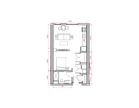 Studio   1  Bath   544 Sq. Ft. Philadelphia - South A1 Floor Plan at Expo at Forest Park, St. Louis, Missouri